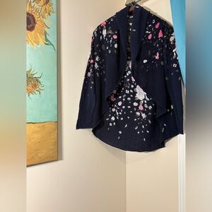 INC International Concepts Navy Floral Cardigan Linen Blend